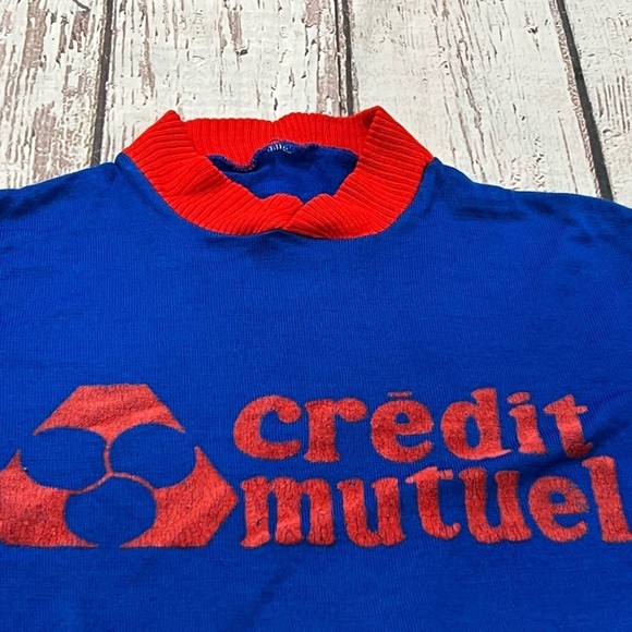 Vintage 80s Credit Mutuel Soccer Blue Sports 1980s Jersey Shirt - Picture 6 of 6